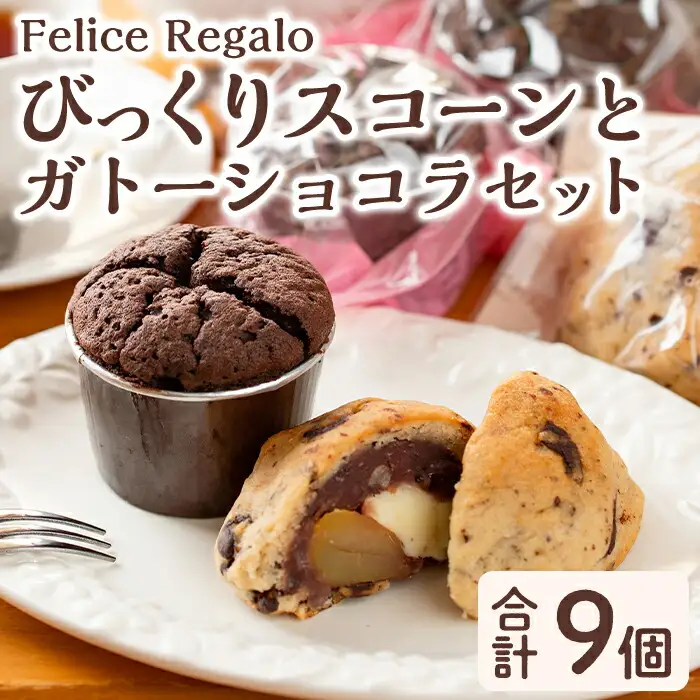 【0114102a】ガトーショコラ(4個)とびっくりスコーンセット！(5個)ケーキ お菓子 スイーツ 洋菓子 焼き菓子 個包装 小分け おやつ チーズ チョコ 栗 餡子【Felice Regalo】