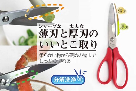 分解洗浄可ハイブリッドキッチンばさみ 赤 HB1-210N-R