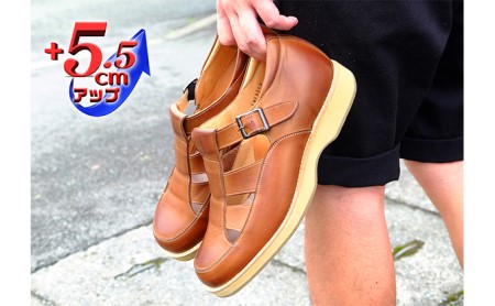 本革 幅広 4E ワイド ビジネスサンダル オフィスサンダル  5.5cmアップ シークレットサンダル No.567 チョコ 雑貨 日用品  BN003 25.5cm