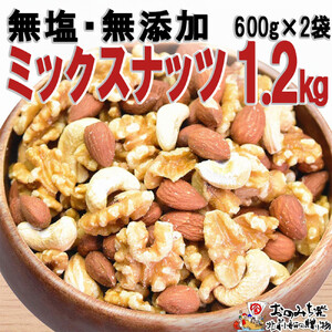 無添加・無塩 ミックスナッツ 約1.2kg（約600g×2袋）