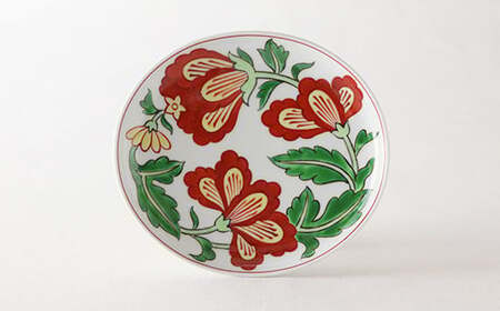 源右衛門窯 赤絵更紗唐花紋 皿 No.5 赤 器 食器 ケーキ皿 飾り皿 花紋 有田焼 A50-241