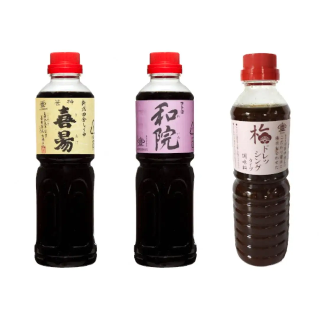【老舗コトヨ醤油】 和院・喜昜・梅ドレッシング 500ml×3本 濃口 本醸造 万能 だし醤油 醤油 しょうゆ 杉桶 職人技 手作業 調味料 1C04011