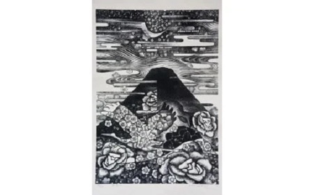 S62 【数量限定】【木版画家・富張廣司】花香る（40㎝×28㎝・額付）
