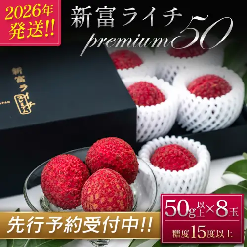 ［2026年発送］先行予約 希少！国産＜新富ライチpremium50＞50g以上×8玉 国産 ブランド フルーツ 果物 贈答品【C52-26】