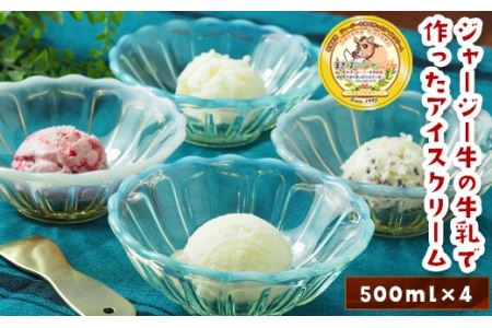 【ジャージー牛乳使用】まきばのジャージーアイス 500ml×4 (ミルク・チョコチップ・塩ミルク・季節のアイス) 福島県 伊達市 東北  アイスクリーム 濃厚 F21C-038