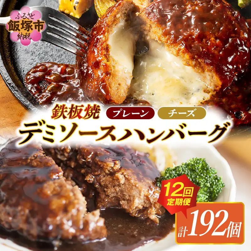 デミソースのハンバーグ2種セット（プレーン8個＆チーズ8個）計16個【毎月定期便(計12回発送)】【K-036】