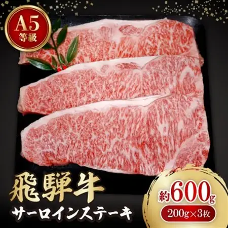 飛騨牛A5等級　サーロインステーキ　約600g(200g×3)【配送不可地域：離島】【1125934】