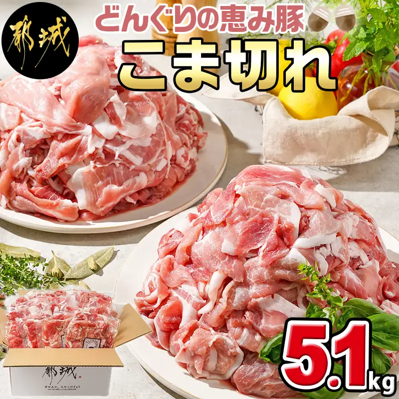 「どんぐりの恵み豚」こま切れ5.1kg〔17-1103〕_(都城市) 都城産 300g 17P 小分け 真空包装 保存に便利 冷凍 豚肉 コク サッパリ