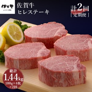 【全2回 定期便】佐賀牛 ヒレ ステーキ　総計1.44kg 999-J410