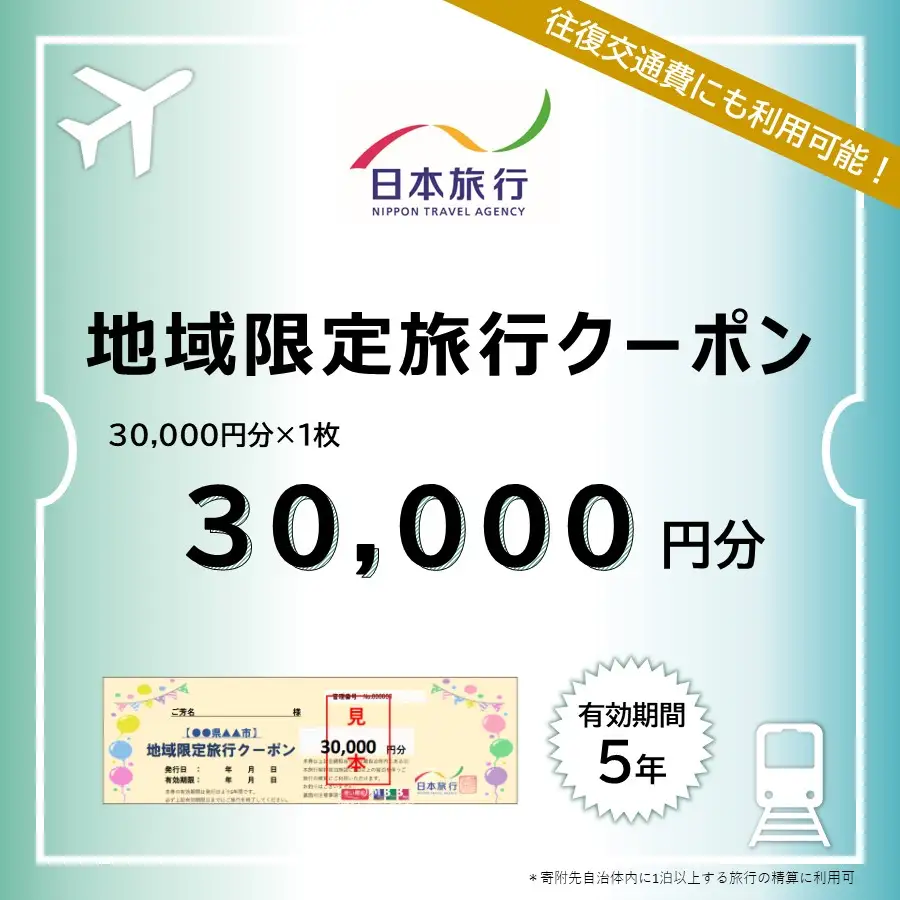 北海道登別市 地域限定旅行クーポン 30,000円分 日本旅行 トラベルクーポン 納税チケット 旅行 宿泊券 ホテル 観光 旅行 旅行券 交通費 体験  宿泊 夏休み 冬休み 家族旅行 ひとり旅 カップル 夫婦 親子 自治体名旅行