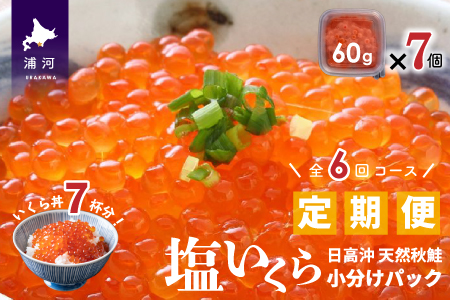 【ブリスモーク＆鮭スティック付】北海道日高産 塩いくら小分けパック(60g×7)【全6回定期便】[15-849]