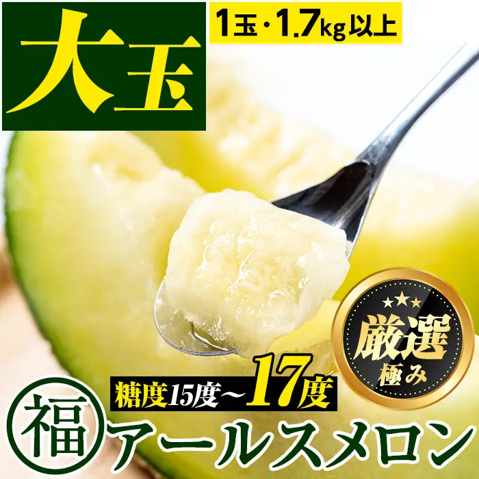 高級 アールスメロン 大玉 1玉 (1.7kg以上) フルーツ 果物 果実 数量限定 期間限定 贈答 贈り物 【マル福園芸組合】【0151110a】