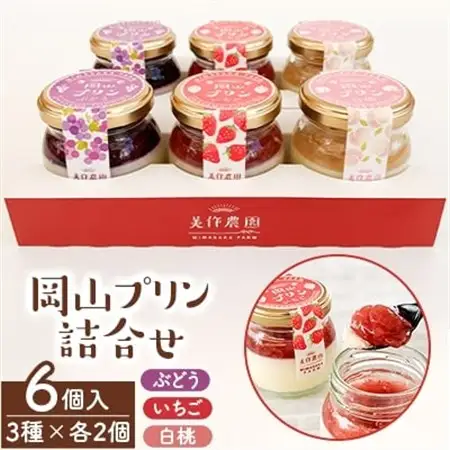 岡山プリン3種詰合せ　6個入(いちご・ぶどう・白桃)_菓子・スイーツ プリン  _【配送不可地域：離島】【1130057】