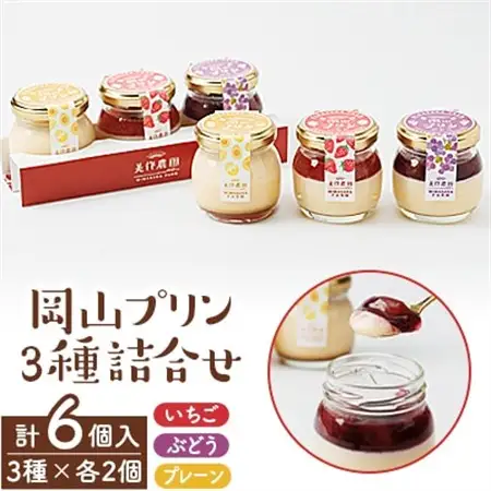 岡山プリン3種詰合せ　6個入(いちご・ぶどう・プレーン)_菓子・スイーツ プリン  _【配送不可地域：離島】【1130058】