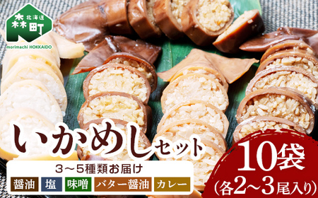 【各種】いかめし10袋セット【森町銘産】（各2～3尾入り） ＜海鮮問屋　株式会社　瑞宝＞ 森町 いかめし 烏賊めし イカ飯 惣菜 いか イカ 烏賊 レトルト ふるさと納税 北海道 mr1-0704