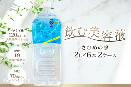 ナチュラルミネラルウォーター「さひめの泉」2L×6本×2箱【水・ミネラルウォーター 2000ml 水 2L 12本 天然水 ミネラルウォーター 軟水 シリカ水 シリカ ペットボトル】