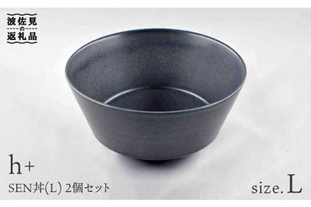【波佐見焼】h+ SEN 丼ぶり どんぶり (L) 黒 2個セット 食器 皿 【堀江陶器】 [JD81]