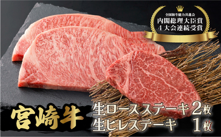 【数量限定】＜冷蔵・真空包装＞宮崎牛旨味全開食べ比べセット(合計540g、ヒレ140g・ロースステーキ200g×2枚) 牛 牛肉 食べ比べ_K008-021