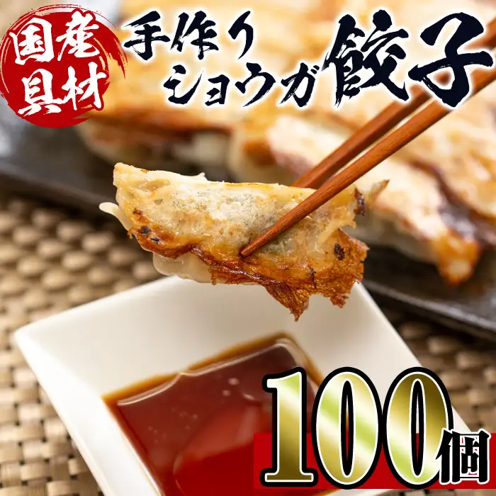 i393 国産豚肉使用！手作りショウガ餃子100個セット(10個×10パック たれ付き）具材は全て安心安全な国産！にんにく不使用！ビールのお供に相性抜群！  餃子 ぎょうざ ニンニク不使用 しょうが 生姜 冷凍 おかず おつまみ 惣菜 小分け 国産原料【スーパーよしだ】
