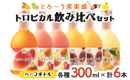 驚きの果実感！トロピカルフルーツドリンク・ハーフボトル(合計6本・各300ml、マンゴー、グァバ、パッションフルーツ、日向夏) 飲み物 フルーツ_K021-001