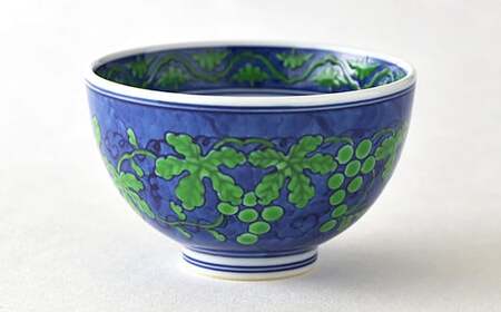 源右衛門窯 緑彩葡萄絵 飯碗 器 食器 お茶碗 ごはん 茶碗 小鉢 葡萄絵 有田焼 A70-152
