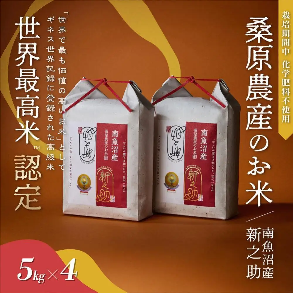 【R7年産】ギネス世界記録「世界最高米」認定 最高級南魚沼産新之助20kg(5kg×4) 桑原農産のお米【銘柄米 ブランド米 精米 新之助 魚沼産 新潟米 産地直送 お米 米 こめ コメ ご飯 御飯 ごはん】