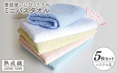 泉州タオル「普段使いにぴったりのミニバスタオル」５枚セット（パステル系）