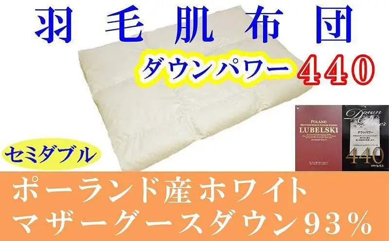 羽毛肌掛け布団 セミダブル ポーランド産マザーグース93％ ダウンパワー440 羽毛布団【BE063】