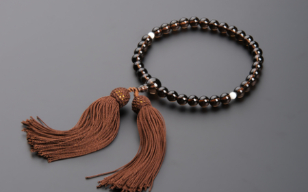 【数珠】白珊瑚丸玉 茶水晶 片手数珠