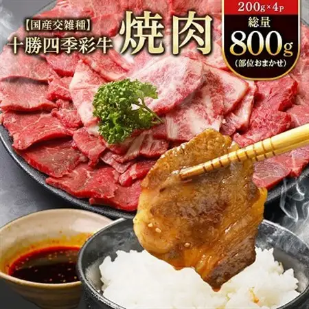 十勝四季彩牛焼肉(部位おまかせ)総量800g(200g×4P)【国産交雑種】_肉 焼肉 牛肉 やきにく ヤキニク バーベキュー  肉  牛肉 _【配送不可地域：離島】【1211792】