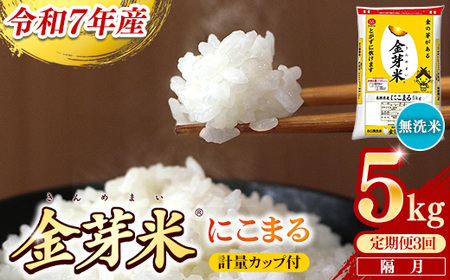 【定期便】BG無洗米・金芽米にこまる 5kg×3回  【隔月】計量カップ付き 令和7年産 2ヶ月に1回 6ヶ月 計15kg 東洋ライス 健康 島根県 安来市 【価格変更】【45-SS-20】