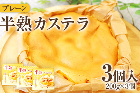 半熟カステラプレーン 3個 200g×3個 合計600g カステラ スイーツ お菓子 冷凍 福岡県産 国産 送料無料
