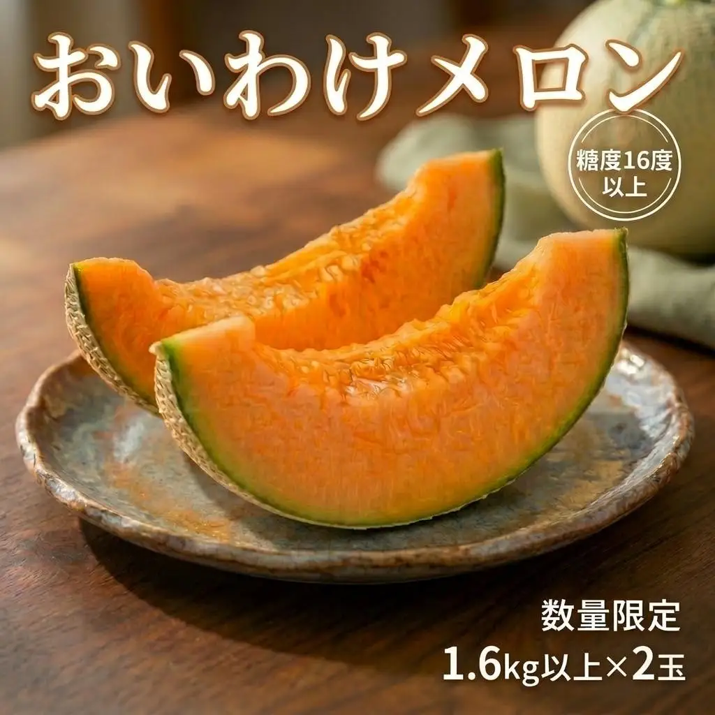 メロン ＜数量限定＞ おいわけメロン 糖度16度以上 1.6kg以上×2玉 赤肉 北海道 安平町産 【1082977】