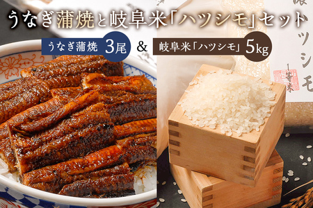 「炭かおる地焼き　うなぎ蒲焼（たれ付）3尾」と「2025年産米　岐阜米ハツシモ1等米5kg」 【0021-014】 