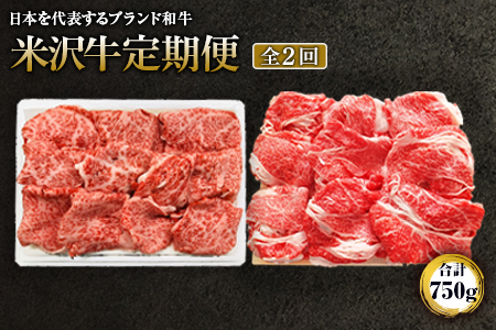 《定期便》米沢牛2カ月連続で届けます 合計750g F2Y-1418