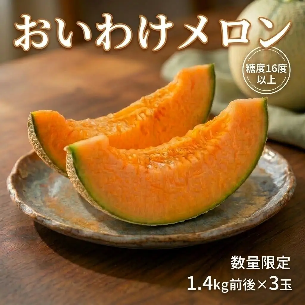 メロン ＜数量限定＞ おいわけメロン 糖度16度以上 1.4kg前後×3玉 赤肉 北海道 安平町産 【1137369】