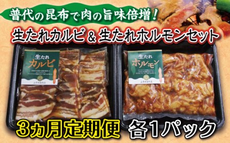 【定期便３ヶ月】普代の昆布でお肉もよろコンブ♪生たれカルビ＆生たれホルモン(各1パック）×３ヶ月連続お届け