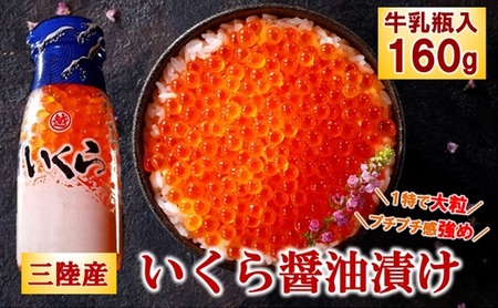 三陸産 いくら醤油漬け牛乳瓶160ｇ プチプチ感が強め。(鮭卵) 岩手県産 国産 