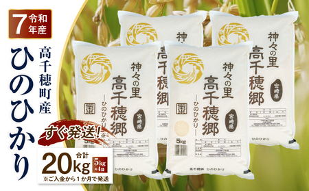 【令和7年産】JA高千穂地区 ひのひかり 20kg 高千穂産 20kg 5kg 4袋 食品 米 お米 白米 ごはん 白飯 精米 国産 宮崎県産  単一原料米 農作物 農産物 おすそ分け 普段使い 日常 炭水化物 主食 贈答 贈り物 ギフト プレゼント おすすめ 宮崎県 高千穂町 _Tk004-046