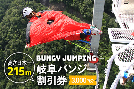 【高さ215ｍ】日本一のバンジージャンプ「岐阜バンジー」3,000円割引券