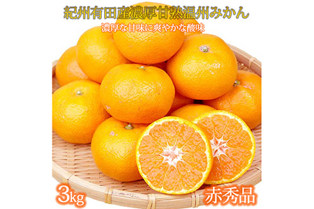【先行予約】赤秀品　紀州有田産濃厚完熟温州みかん　３kg（ＭサイズまたはＳサイズ）