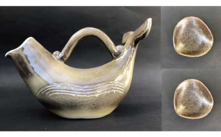 くじらの酒器セット(濃灰色)＜酒盃：濃灰色×2＞【hok108-4A】