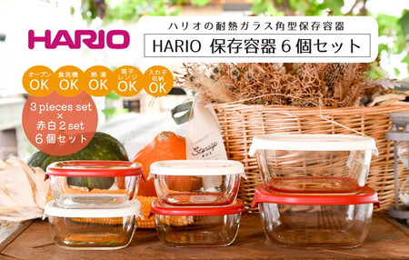 HARIO 角型 保存容器6個セット［KST-2012-OW］＆［KST-2012-R］のセット｜HARIO ハリオ_BD32