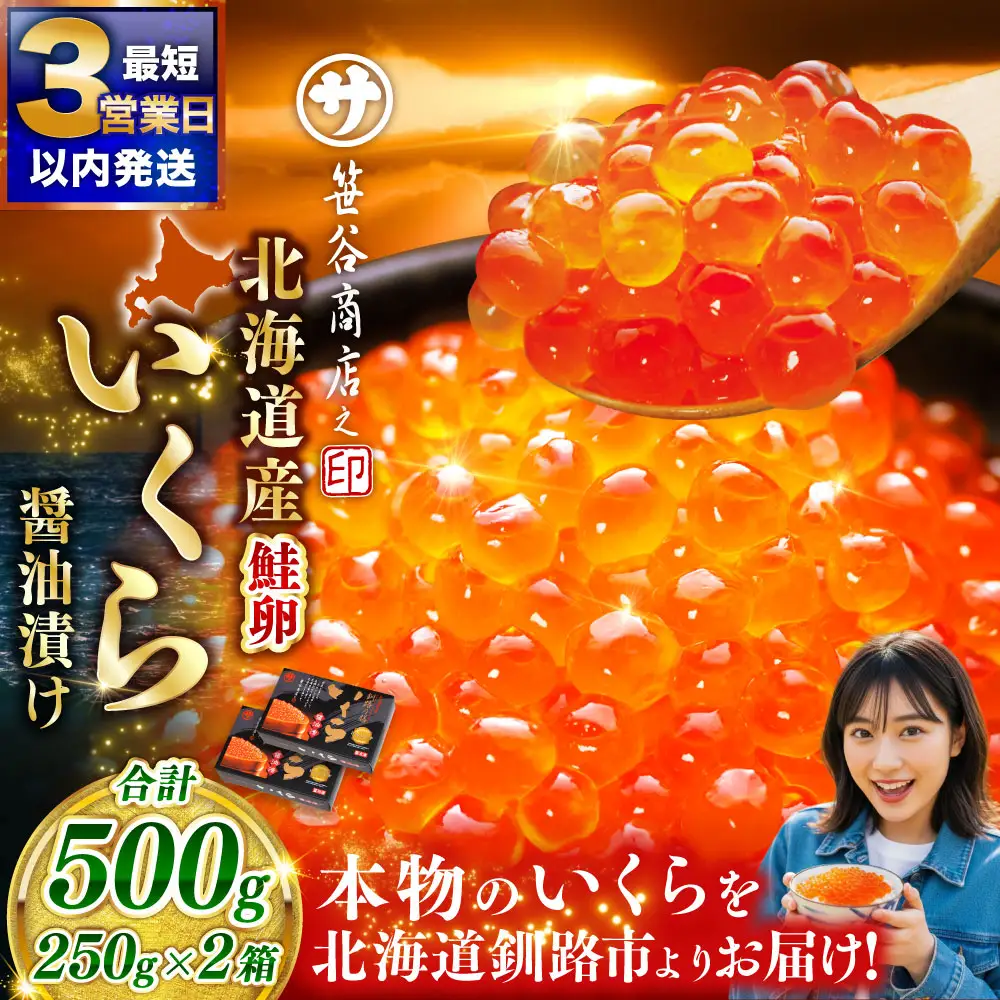 新物 北海道産いくらしょう油漬250g×2箱 ふるさと納税 いくら F7F-9689