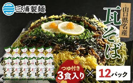 みうらの瓦そば3食入り つゆ付き 12パックセット 蕎麦 そば 瓦そば つゆ セット 抹茶 蒸し麺 麺 麺類 食品 F6L-035