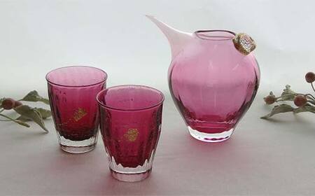 ＜ガラス作家 池本美和＞冷酒揃「Reward」A 吹きガラス 硝子 ガラス 冷酒 片口 ぐい呑み 酒器 池本美和 贈り物 ギフト F6L-494