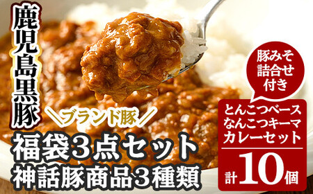 B7-001 鹿児島黒豚「霧島熟成神話豚」レトルトカレー福袋3点セット【富士食品】霧島市 レトルトカレー 常温保存 惣菜 おかず
