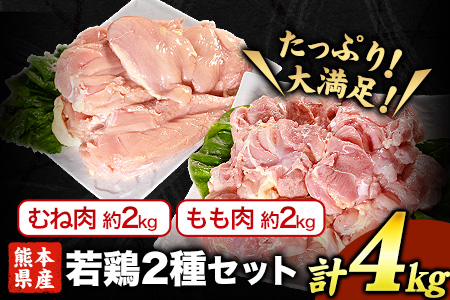 鶏肉 熊本産 若鶏 もも むね 計4kg 大容量 | 鶏肉