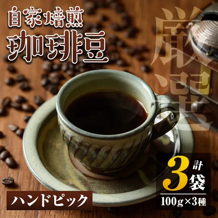 isa198 自家焙煎珈琲豆3袋(計300g・100g×3種) コーヒー coffee コーヒー豆 自家焙煎 ハンドピック 飲み比べ 飲料【工房ゆう】