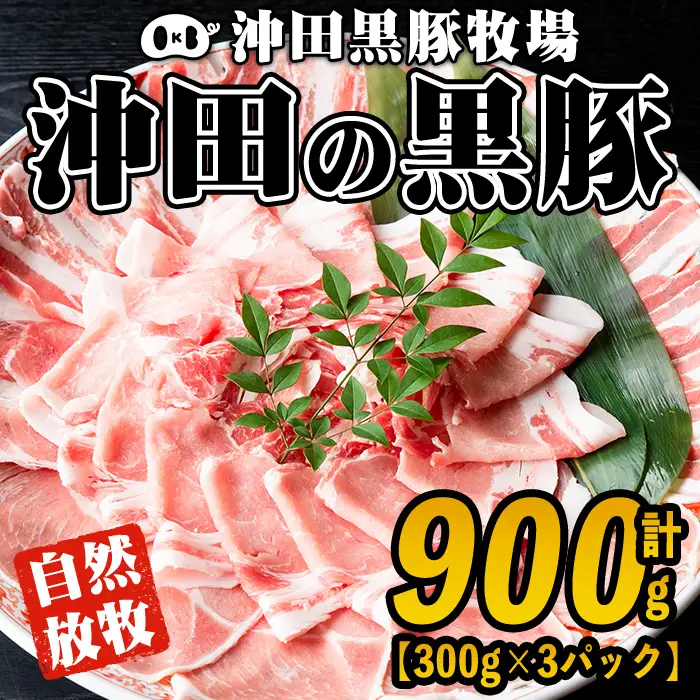 A3-01 鹿児島県産！幻の黒・沖田の黒豚(計900g・ロース、肩ロース、バラ、モモ、ウデいずれか3パック) 国産 九州産 鹿児島 肉 お肉 黒豚 豚肉 生姜焼きしょうが焼きしゃぶしゃぶ 冷凍 冷凍便 【沖田黒豚牧場】